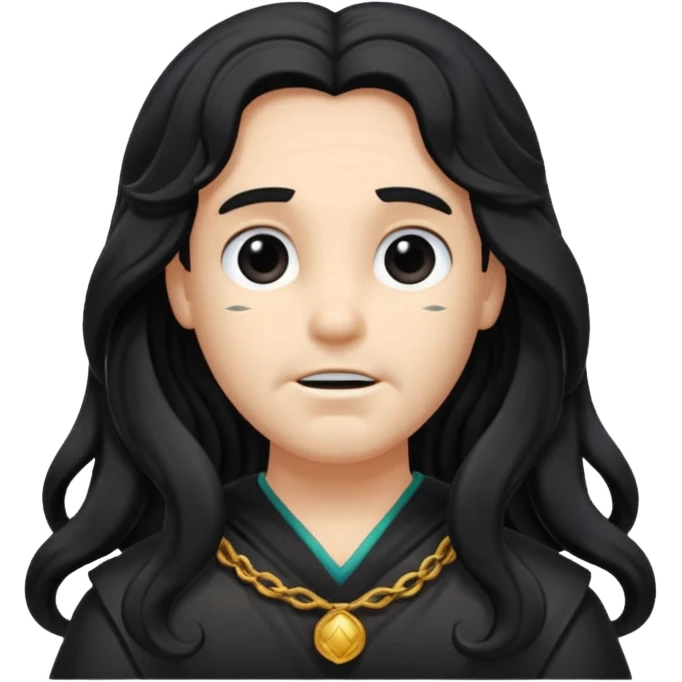 Pluto from The Olympians with long black wavy hair, black stola emoji