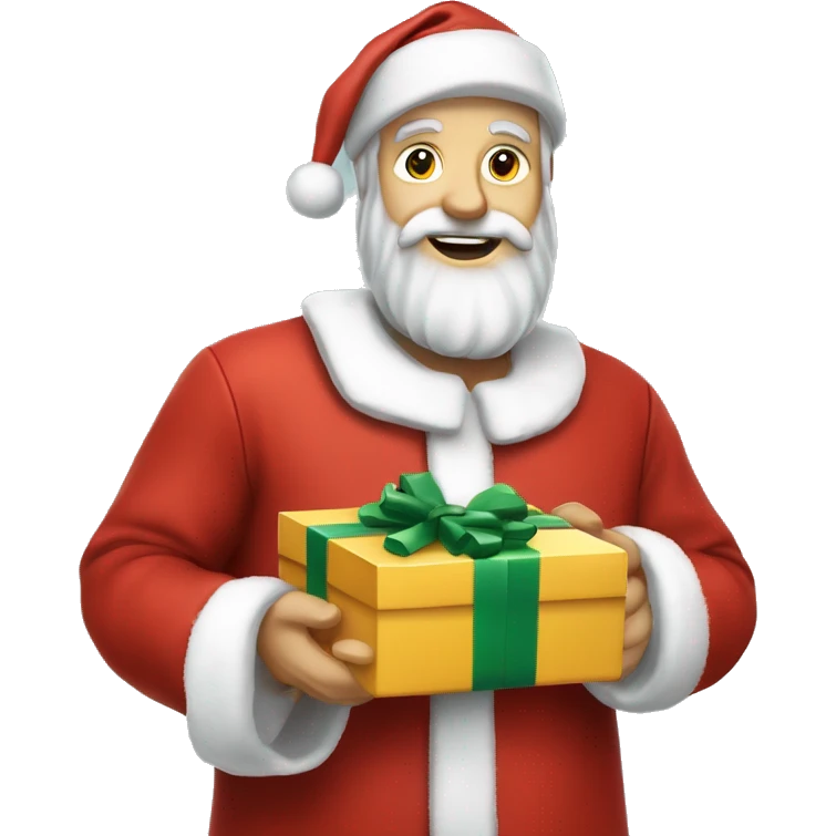 père Noël avec cadeau est costume rouge et barbe blanche emoji