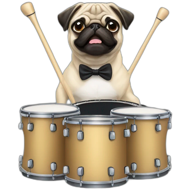 Pug with bow tie playing drums emoji