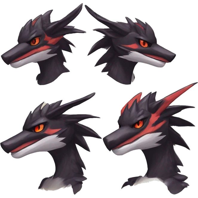 Black Cool Edgy Anthro Noivern-Nargacuga-Sergal-Fakémon  with White and Red Edgy markings emoji