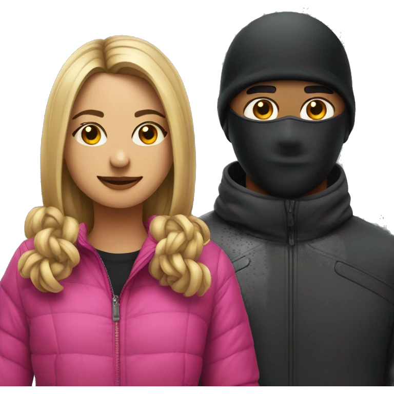 girl In front with a ski mask and boyfriend in the back emoji
