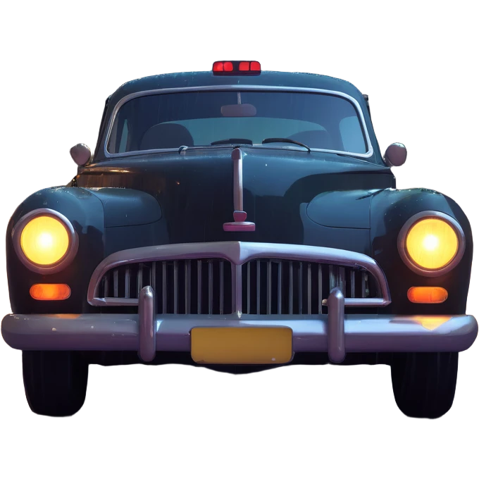 vintage car headlights illuminating rain-slicked urban street at night emoji