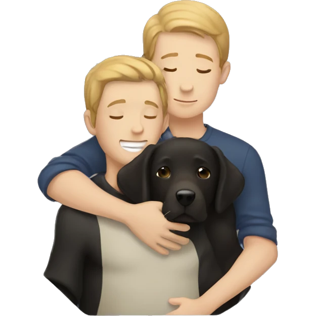 black lab hugging white boy with brown hair emoji