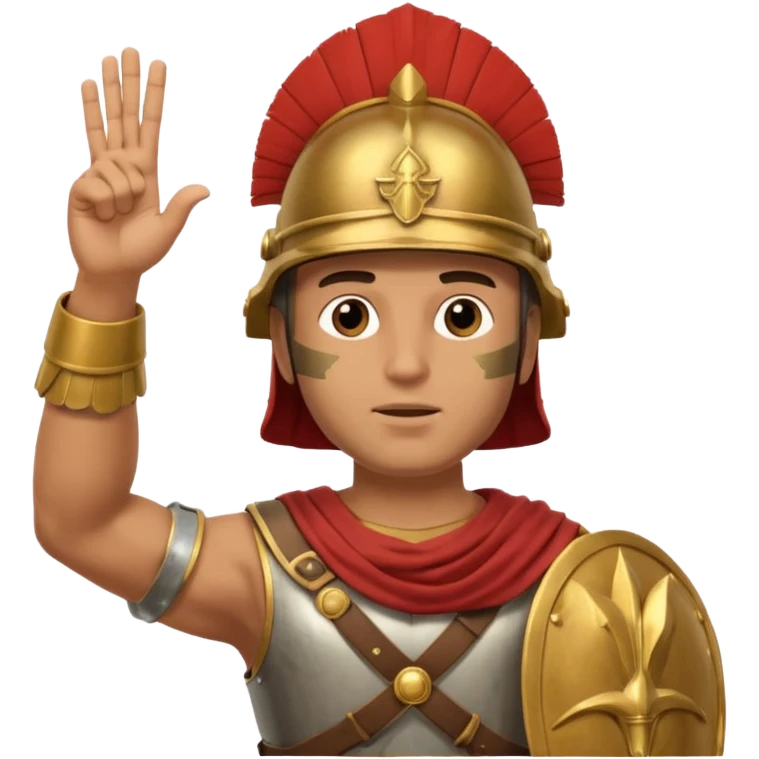 an ancient roman republic soldier doing a salute where he points all his fingers to the sky with right hand emoji
