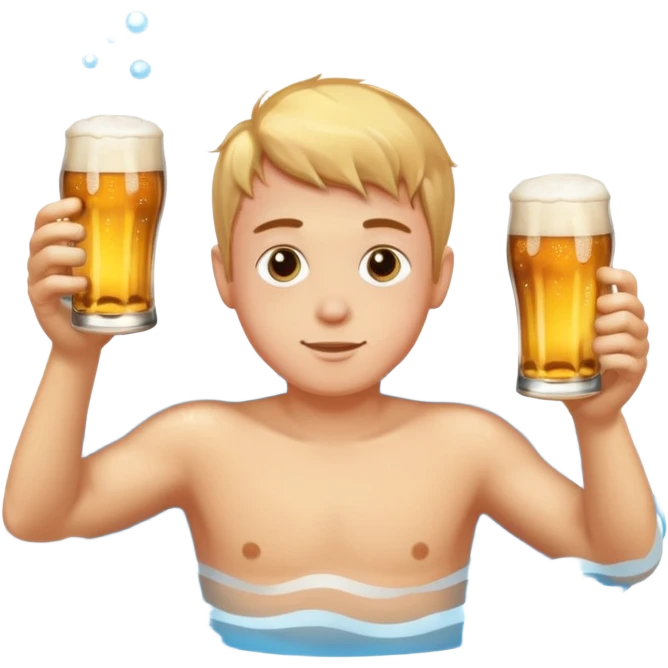 A boy swimming in a pool of beer emoji
