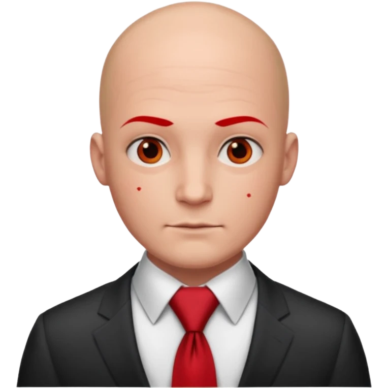 man Bald with red necktie, red dress, tattoos on face, square face. emoji
