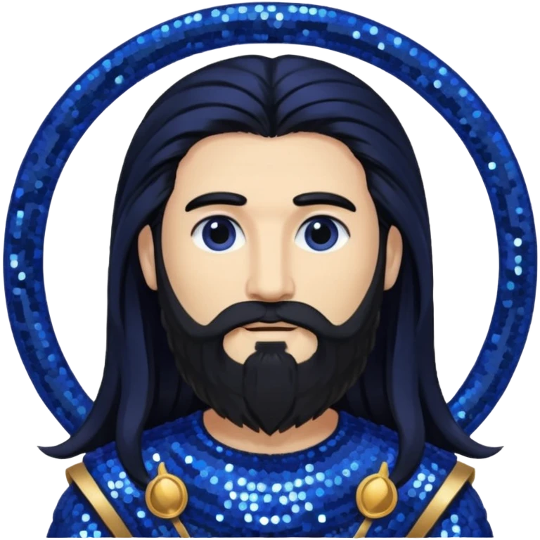 Saturn, God of Time from Gods and Goddesses with long black hair and beard, indigo sequin outfit emoji