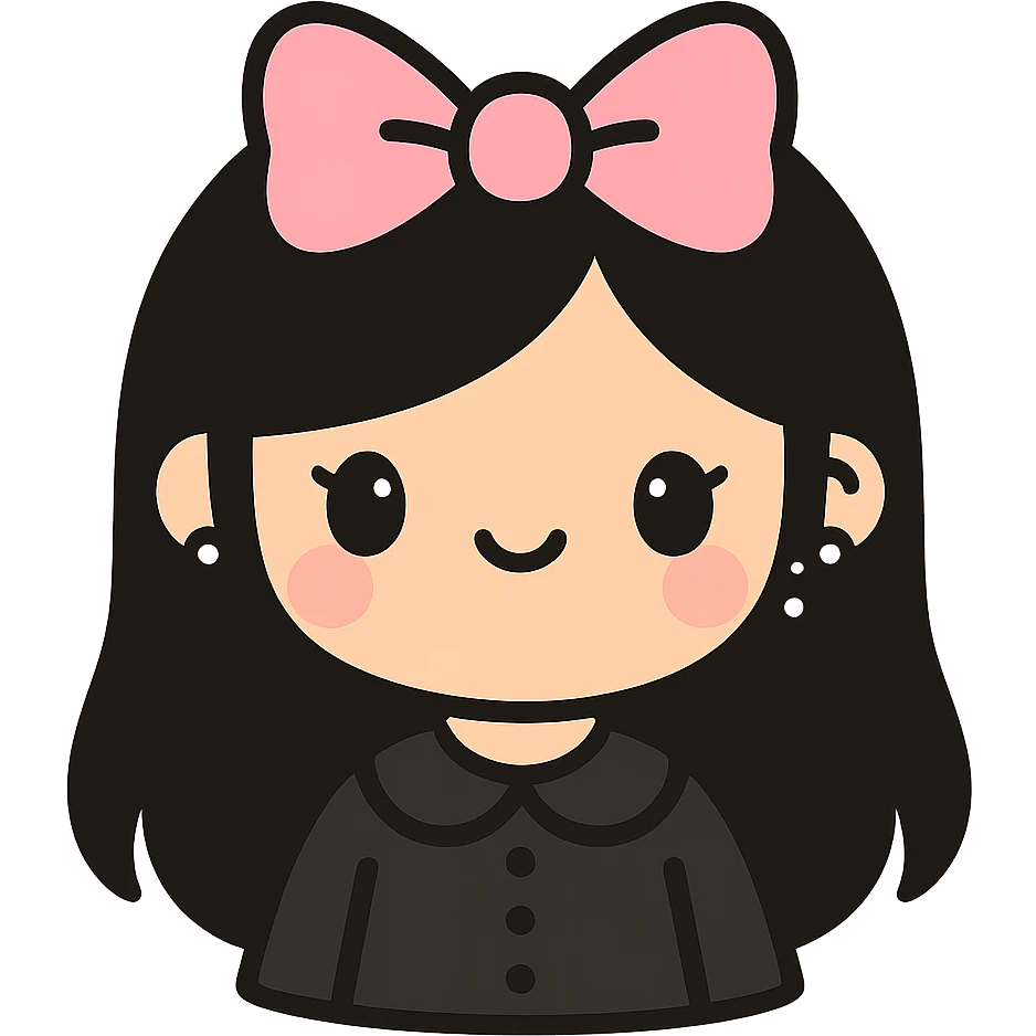 kawaii gothic girl with pink bow and silver studs, gothic style, adorable expression, edgy and elegant emoji