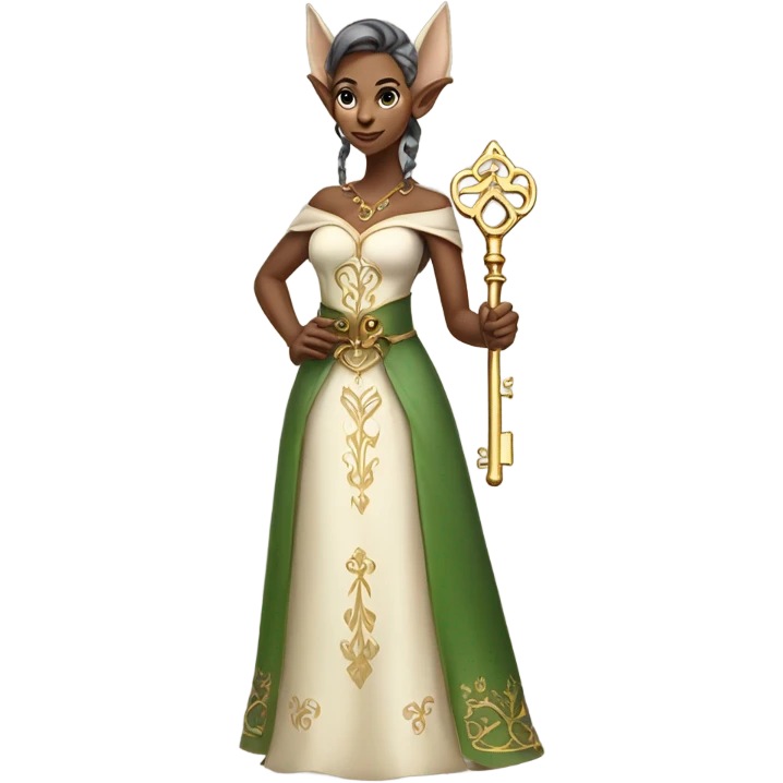 an elf woman login holding a big key emoji