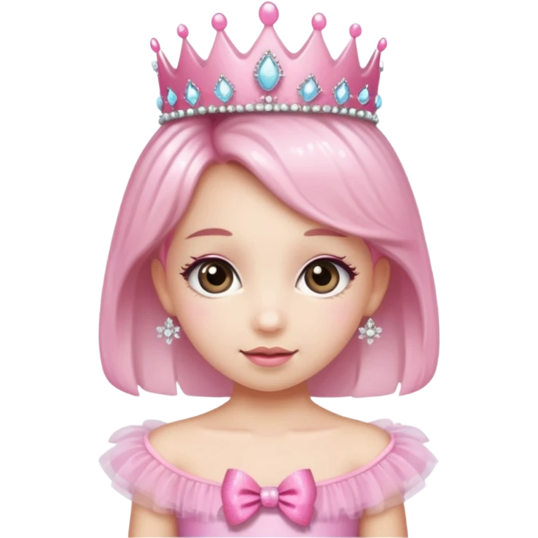 cute girl wearing a tutu, tiara, and a pink glittery bow emoji