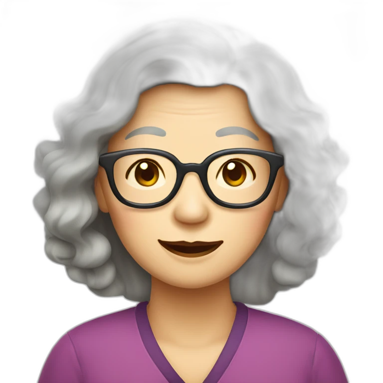 Chinese senior  lady has wavy long  wavy hair wear glasses show appreciation signs emoji