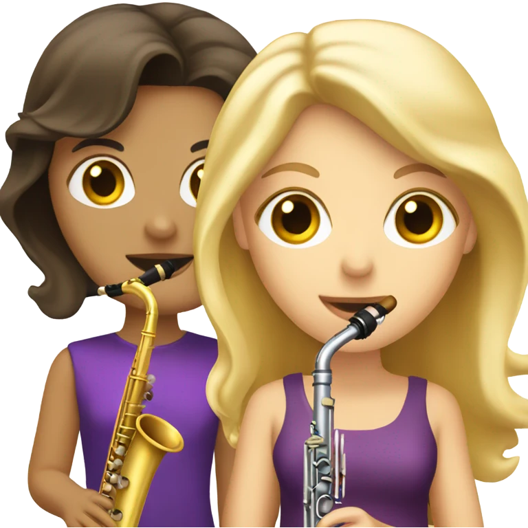 Brunette with a clarinet and a Blondie with a trumpet emoji