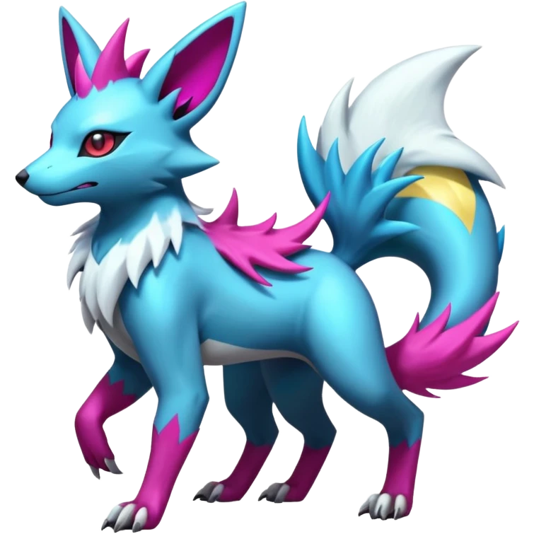White and magenta divine holy legendary epic ethereal fantasy cyperpunk futuristic feral Zangoose-Manectric-Luxray-Umbreon-Vaporeon-Amaura-Electrike-fusion-creature  emoji