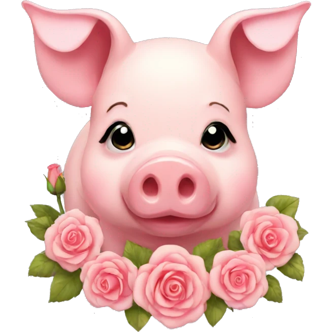 Pig with bow and roses emoji