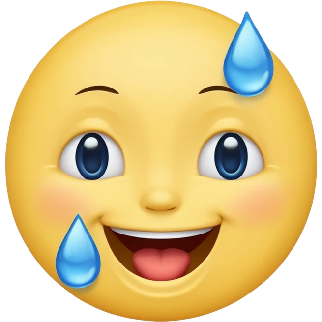 Emoji, yellow round laughing face, blue tears of joy on it. 2 big blue tears on each of the 2 cheeks emoji