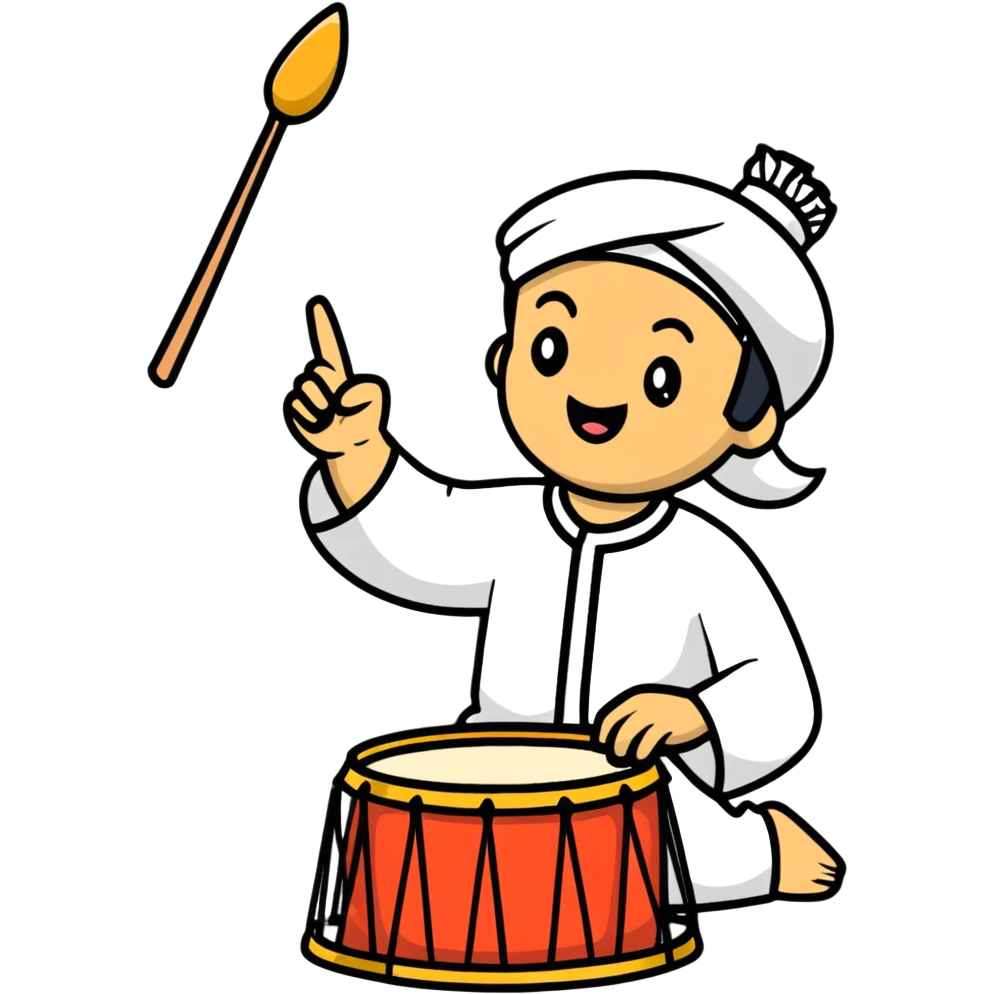 person beating a drum and chanting 'tung tung tung sahur' in a festive Ramadan night setting emoji