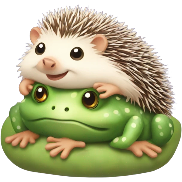 Hedgehog hugging little frog emoji