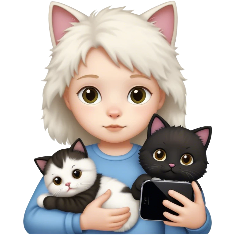 Baby with cat and black iphone 16 pro in hand emoji