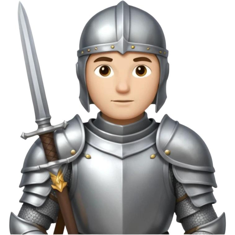 a knight in bright silver armor, holding a sword emoji