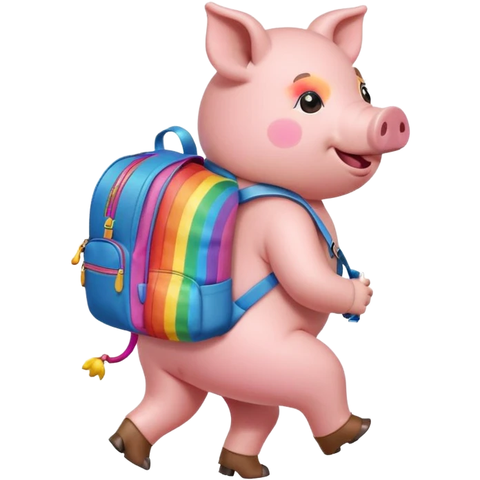 A pig walking on a rainbow with a backpack on  emoji