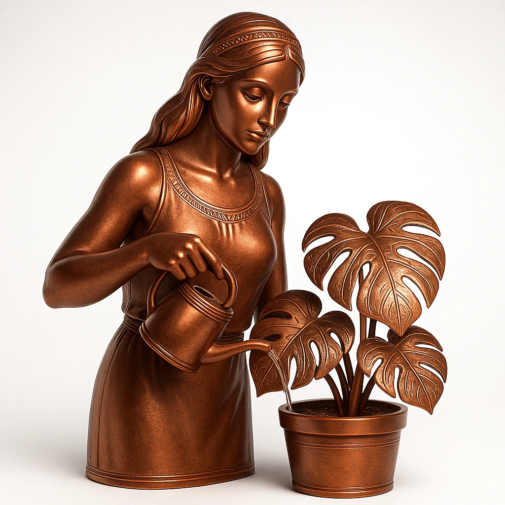 woman watering her monstera plant emoji