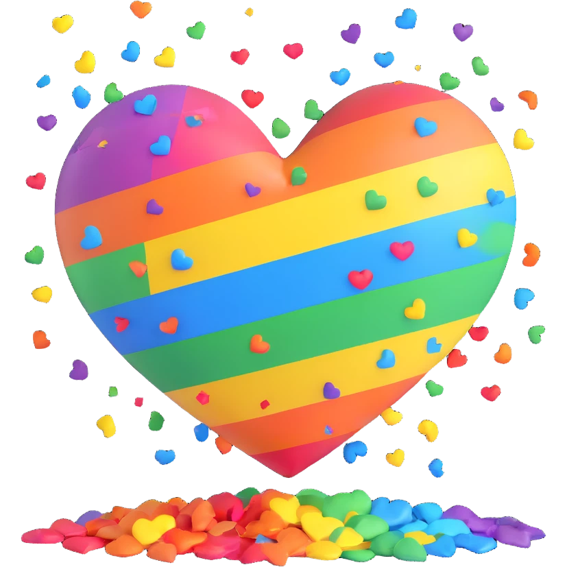 rainbow heart with confetti burst background emoji
