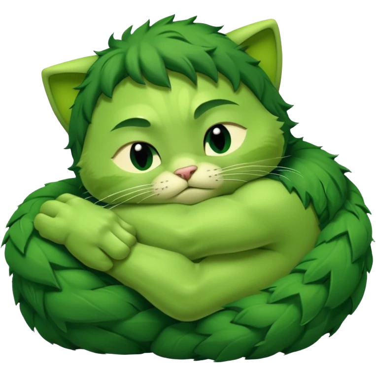 Incredible Hulk curled up like a small cute kitten, lying down, eyes closed, sleeping emoji