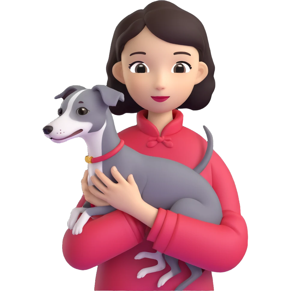 Chinese girl holding all grey Italian greyhound emoji