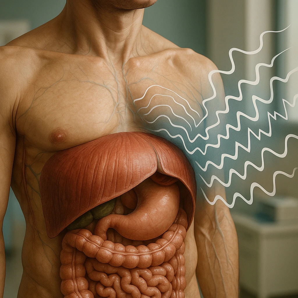 hyper realistic human diaphragm filtering stress, anatomical details, stress waves blocked or deflected by diaphragm, clinical atmosphere, natural colors, modern medical environment emoji