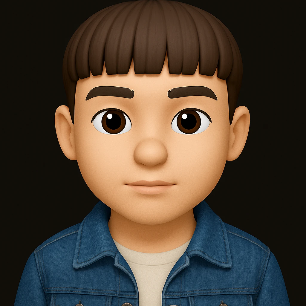 Redress the boy in the image wearing a denim jacket. The original style is 3D Emoji, but since it does not support editing, create the edit in a general style while preserving the 3D Emoji look and feel. emoji