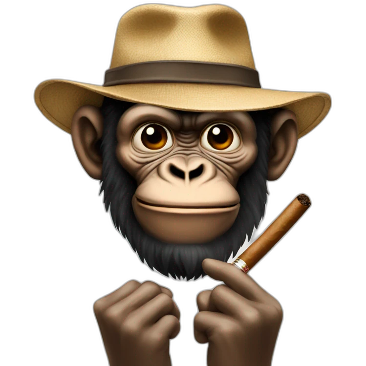 Create an emoji representing an ape with a hat and smoking a cigar emoji