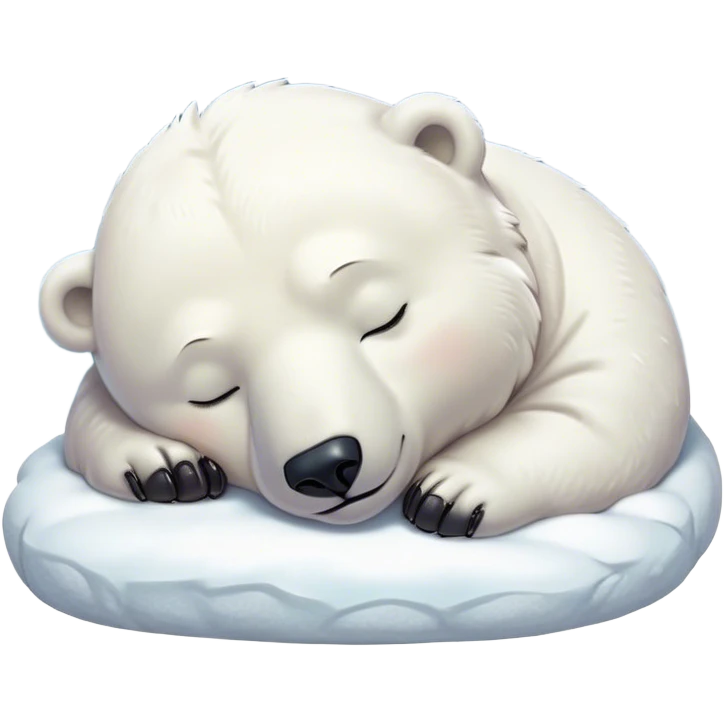 Meme-Worthy cute Sleeping Polar Bear Portrait Emoji, Head resting peacefully with a contented smile, showcasing a luxuriously soft snowy coat and eyes closed in serene slumber, Simplified yet hilariously adorable features, highly detailed, glowing with a soft, drowsy polar light, high shine, relaxed and utterly lovable, stylized with an air of playful laziness, bright and heartwarming, soft glowing outline, capturing the essence of a sleeping polar guardian that feels destined to become the next viral sensation of adorable rest! emoji