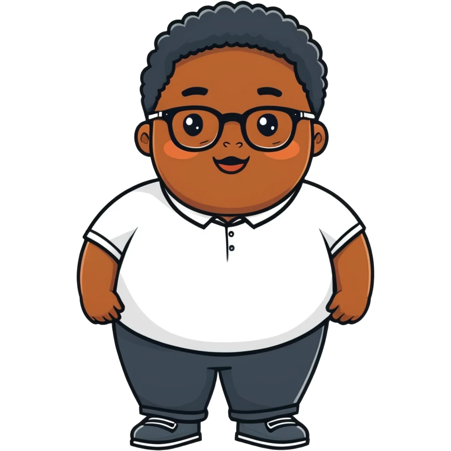 A fat black Boy with glasses who say : Arham is black! emoji