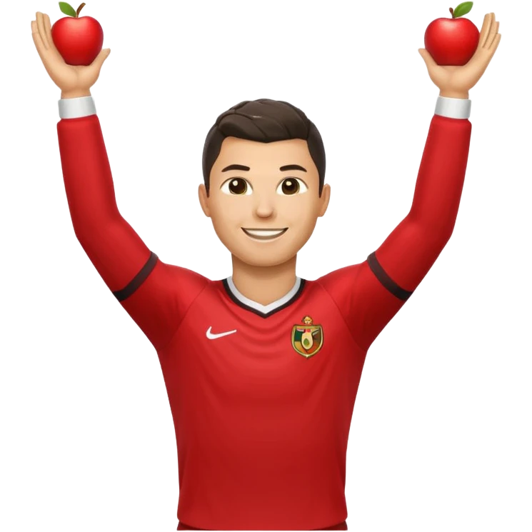 Cristiano Ronaldo apple style emoji, celebrating a goal, arms raised emoji