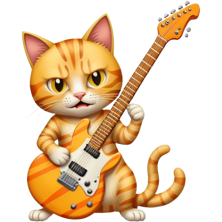 Angry Yellow tabby cat playing heavy metal guitar emoji