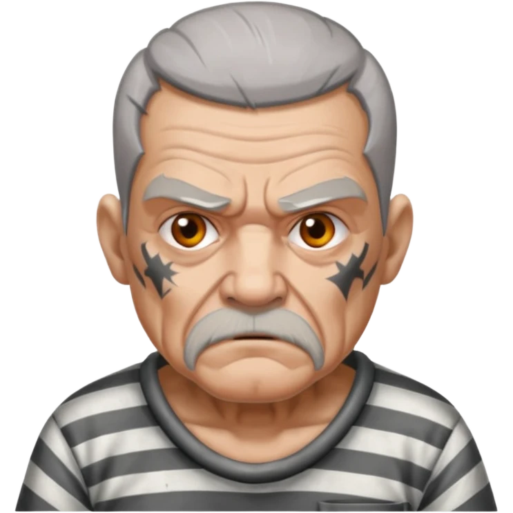 angry tattooed old male prisoner with prison cell bg emoji
