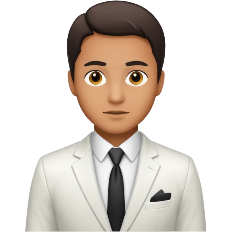 businessman, tan skin, black eyes, white suit emoji