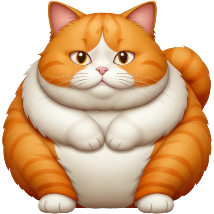 A fat cat sitting down ( laying as if they are slowly falling on the floor from the wall ) and looking like they don’t care about it emoji