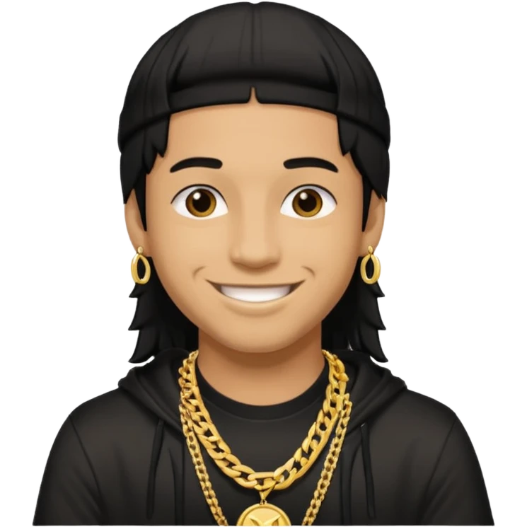 floating head, black hair, gold rapper chain emoji