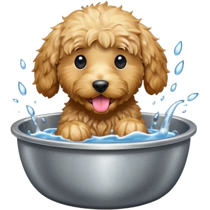 Golden doodle lapping water emoji