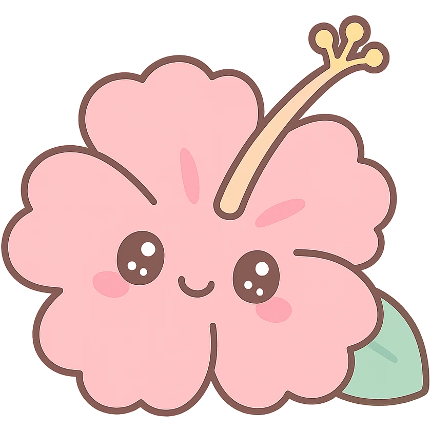 hibiscus flower, kawaii style, cute face, pastel colors emoji