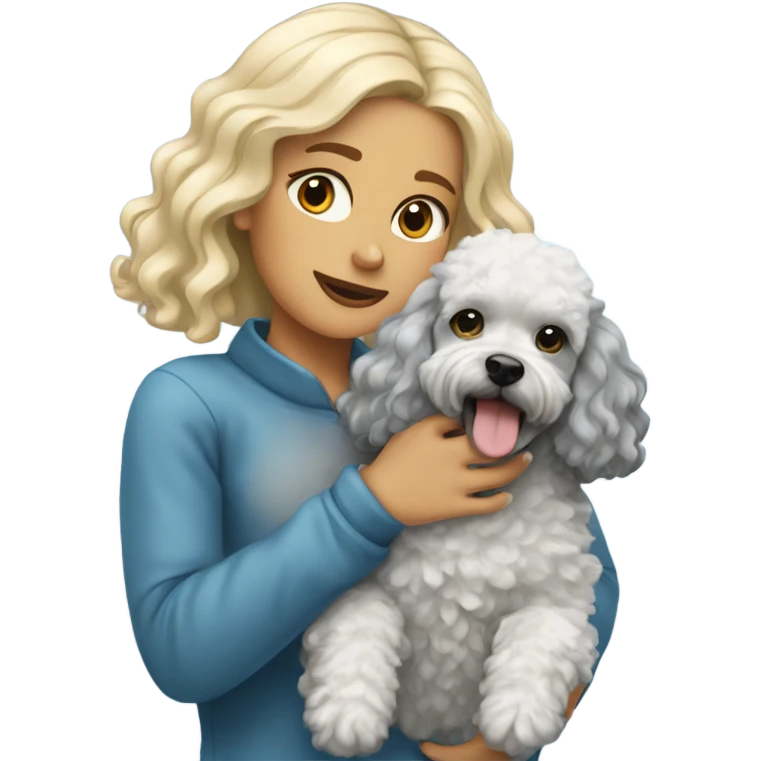 Blonde girl holding blue Merle poodle  emoji