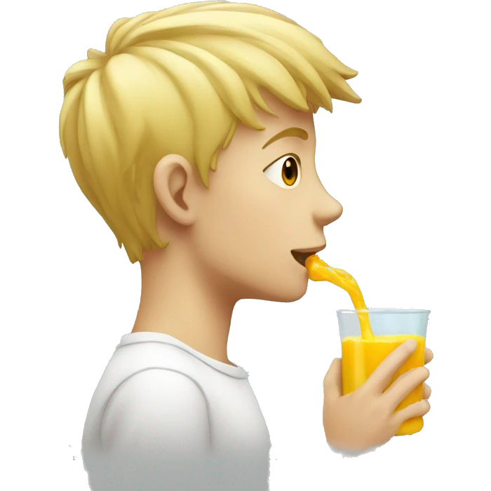 A blonde boy sucking juice, profile view emoji