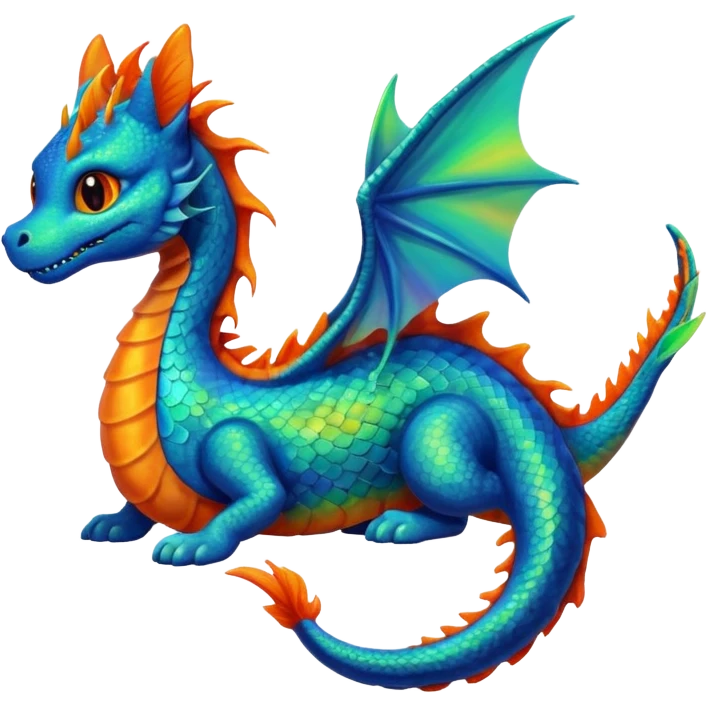 Blue and green sea Dragon with a firey orange  cat emoji