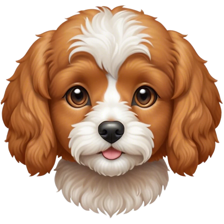 Cinematic Noble Apricot Cavoodle Portrait Emoji, Poised and regal, with a compact, cuddly build and a soft, curly apricot coat accented by gentle white markings, deep-set soulful brown eyes, Simplified yet sharp and sophisticated features, highly detailed, glowing with a soft, dignified glow, high shine, intelligent and affectionate, stylized with an air of elegance, focused and attentive, soft glowing outline, capturing the essence of a watchful and confident companion, so majestic it feels as though it could step out of the screen with effortless authority! emoji