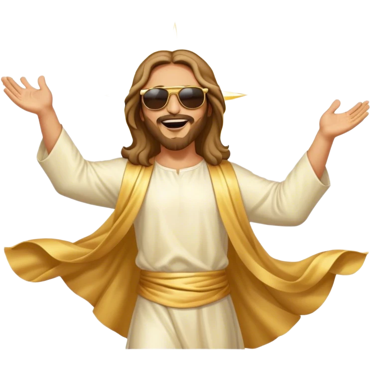 dancing figure of rejoicing Jesus with  sunglases golden  emoji