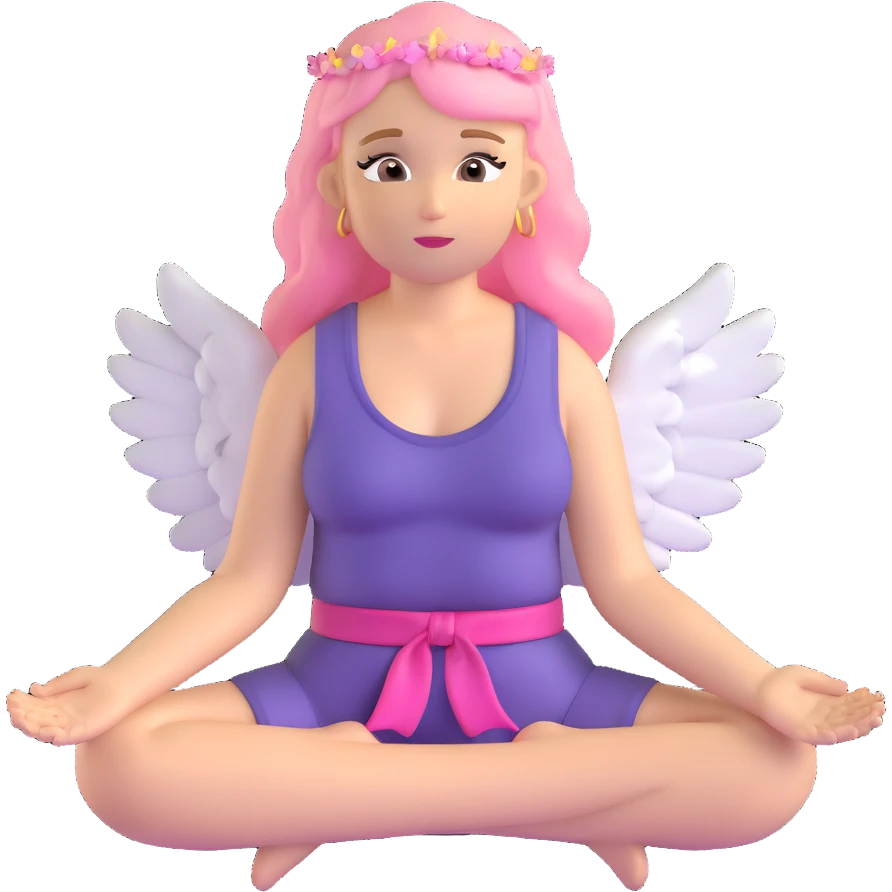 woman with long blonde hair as an angel meditating with pink hair accessories emoji