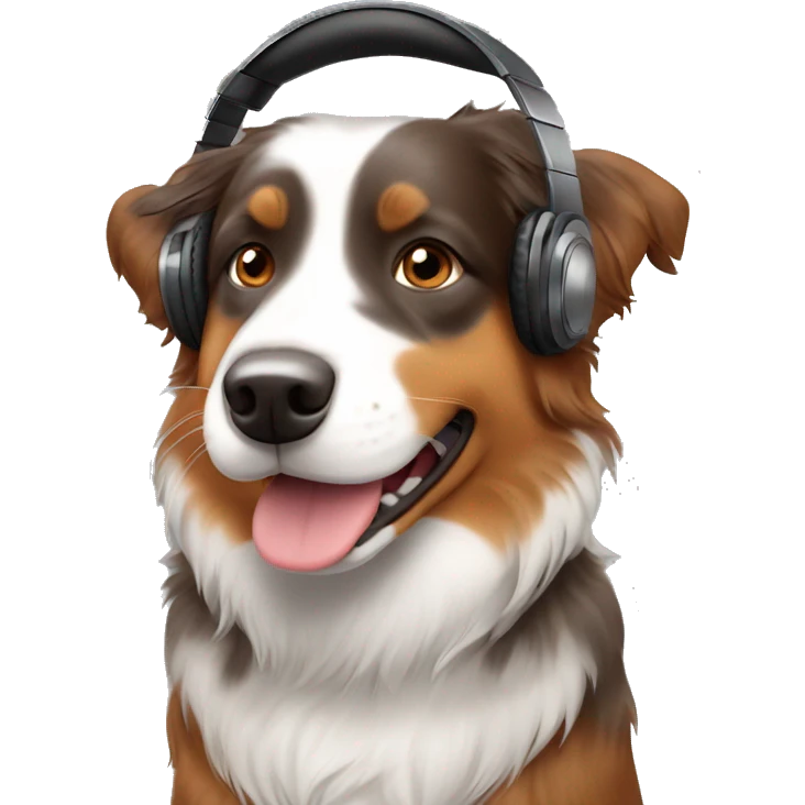 An Australian shepherd red tri dog wearing headphones  emoji