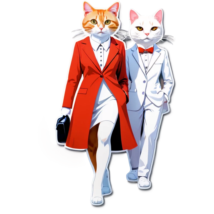 Orange cat in suits and white female cat in red night dress emoji