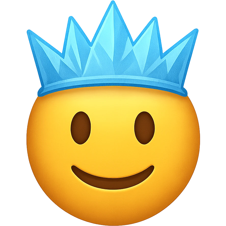 yellow face with blue ice crown emoji, digital illustration emoji